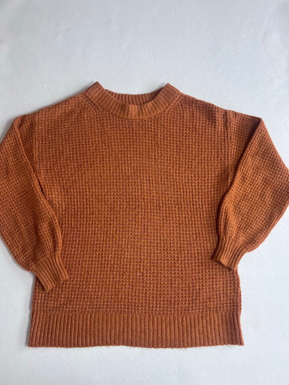 American Eagle Womens XS Brown Waffle Knit Crewneck Sweater Cozy Fall Pullover
